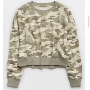 Aerie Camouflage Crew Neck Sweater - Green and Tan